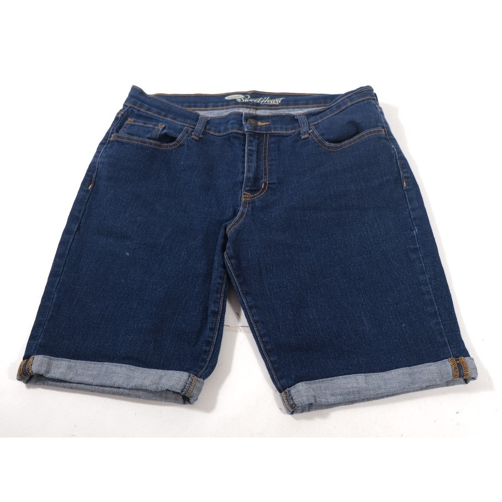 Old Navy Denim Shorts Womens 10 Blue Sweetheart Bermuda Cuffed Dark Wash Stretch